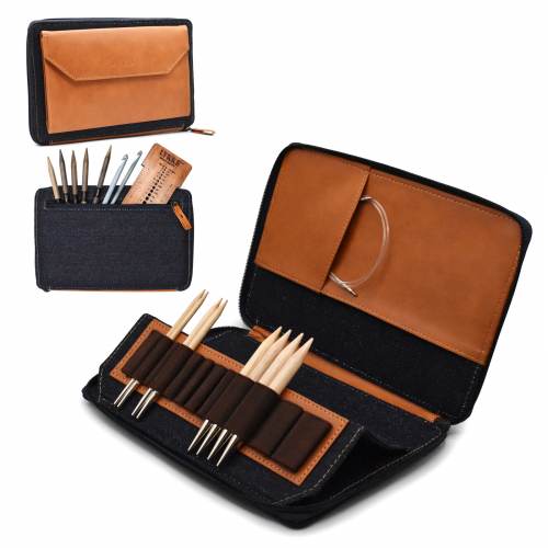 Oxford Denim and Vegan Leather 5” Needle/Hook Case