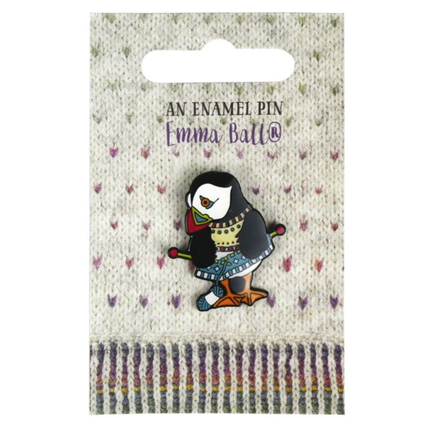 Knitting Puffin Enamel Pin