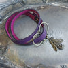 Honeybee Charm Lock Double-Wrap Leather Shawl Cuff