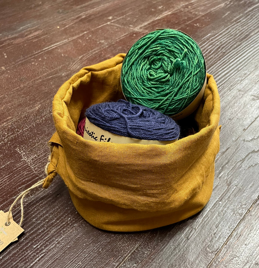 Linen Bread Basket/Yarn Basket with Drawstring