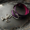 Tree Frog Charm Lock Double-Wrap Leather Shawl Cuff
