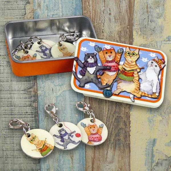 Kittens in Mittens Crochet Stitch Markers in Pocket Tin