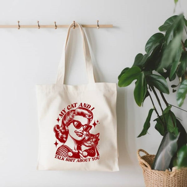 My Cat and I Talk Canvas Tote Bag