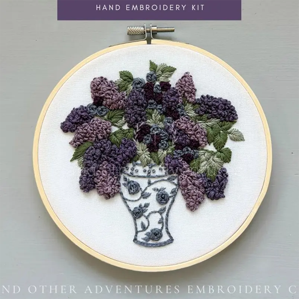 Embroidery Kit - Amethyst Lilacs in Ginger Jar