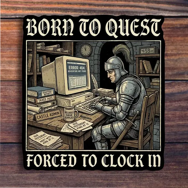 Born to Quest Forced to Clock In Sticker