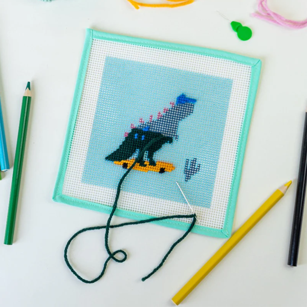 Dino the Skater Needlepoint for Kids