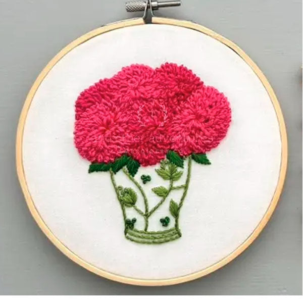 Embroidery Kit - Ginger Jar with Hot Pink Dahlias