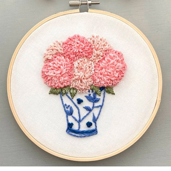 Embroidery Kit - Ginger Jar with Pink Dahlias