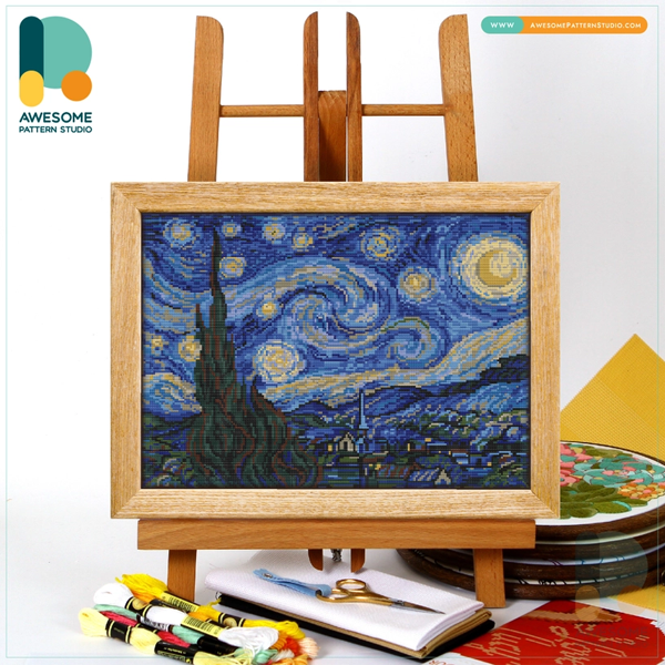 Starry Night by Van Gogh Counted Cross Stitch Pattern