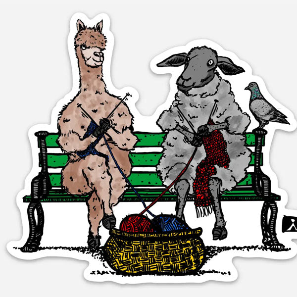 Sheep and Alpaca Knitting Together Sticker