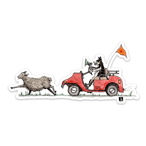 Sheep and Sheep Dog Driving a Golf Cart Sticker