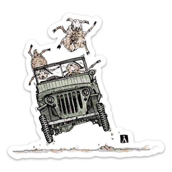 Sheep Driving a Jeep Sticker
