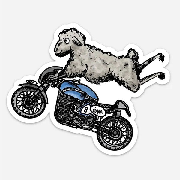 Sheep on a Motorcycle Sticker