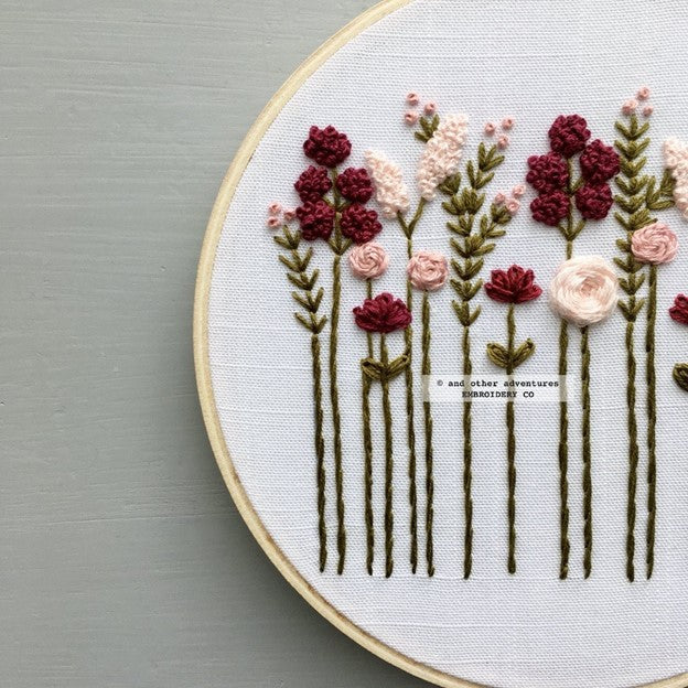 Embroidery Kit - Burgundy & Blush Wildflowers