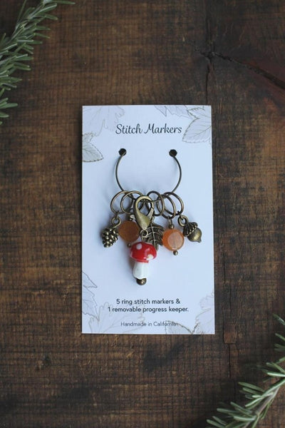 Woodland Stitch Markers - Mushroom