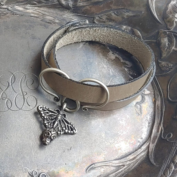 Monarch Charm Lock Double-Wrap Leather Shawl Cuff