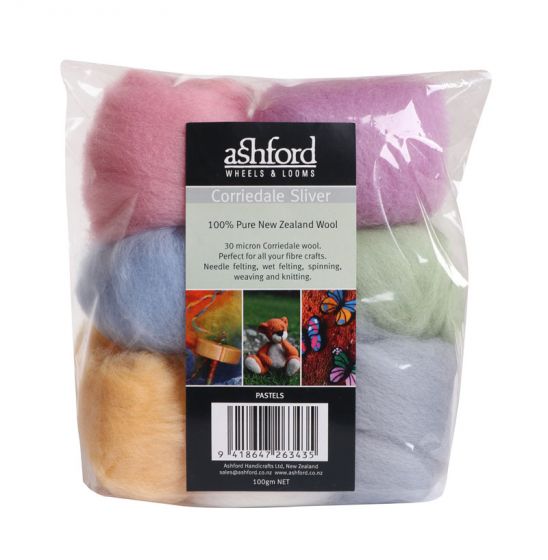 Corriedale Sliver Pack - 7 Colour Pastels - 100gm Bag
