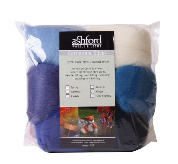 Corriedale Sliver Pack - 7 Colour Winter - 100gm Bag