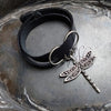 Dragonfly Charm Lock Double-Wrap Leather Shawl Cuff