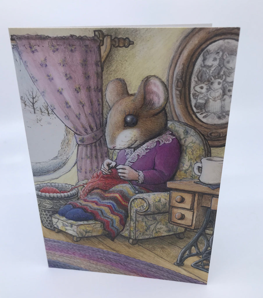 Knitting Mouse Greeting Card - Phoebe's Sweater