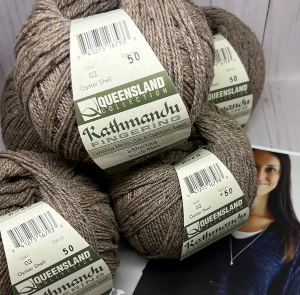 Sweater Deal:  V Neck Boxy Sweater Knitting Kit - Kathmandhu Fingering - Oyster - Up to 4XL